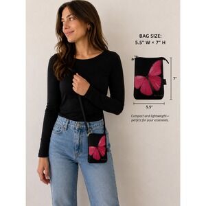 Harold Feinstein Crossbody Bag Women Small Black Pink Butterfly Nature Art